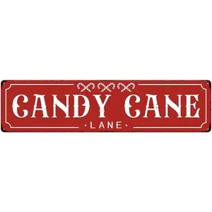 Vintage Red Candy Cane Lane Christmas Street Sign Rustic Aluminium Metal Tin Sign 4x16 Inches Home Poster Bar Pub Decor