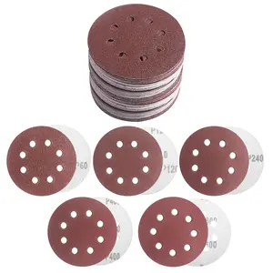 5 Inch 8 Hole Sanding Discs Hook and Loop, 50 count Orbital Sander Pads with Adhesive, Dustless Round Sand Paper Disc for Random Orbital Sander, 60, 120, 240, 400, 800 Grit