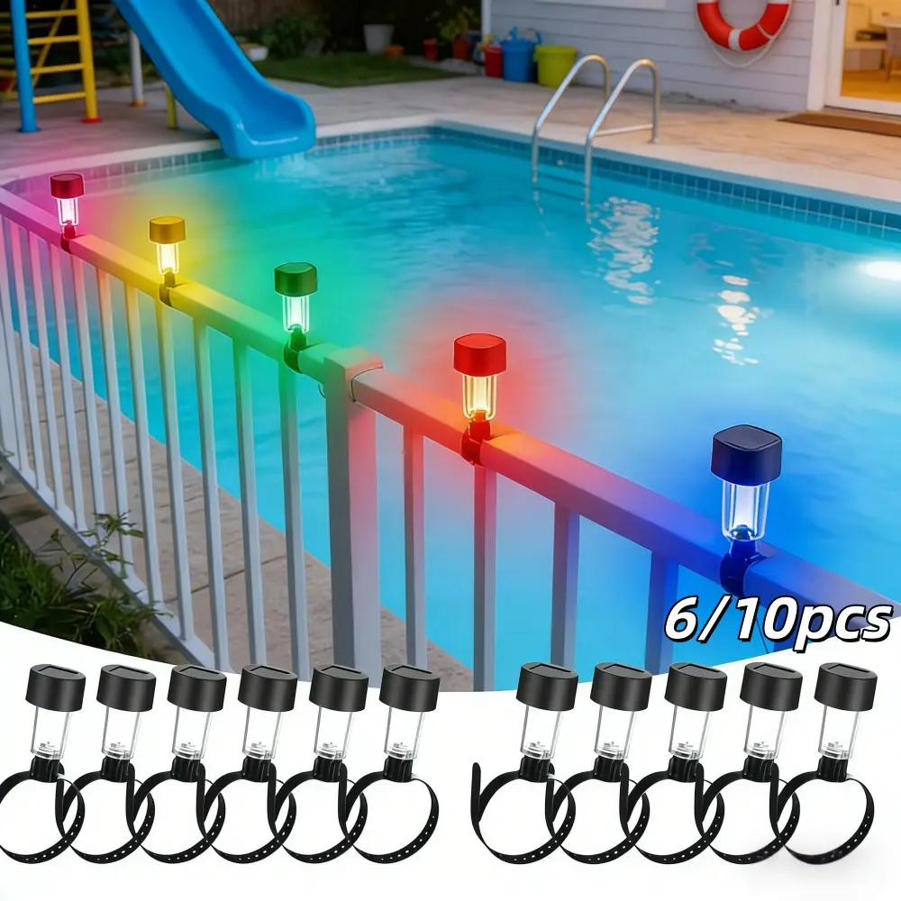 6/10pcs Solar Zip Tie Lights, Solar Garden Lights, Multicolor, Deck Lights for Pool Fence, Steps, Solar Charged, Plastic Fixture, Easy Installation, Outdoor Yard Lighting, Outdoor Lights Lamps