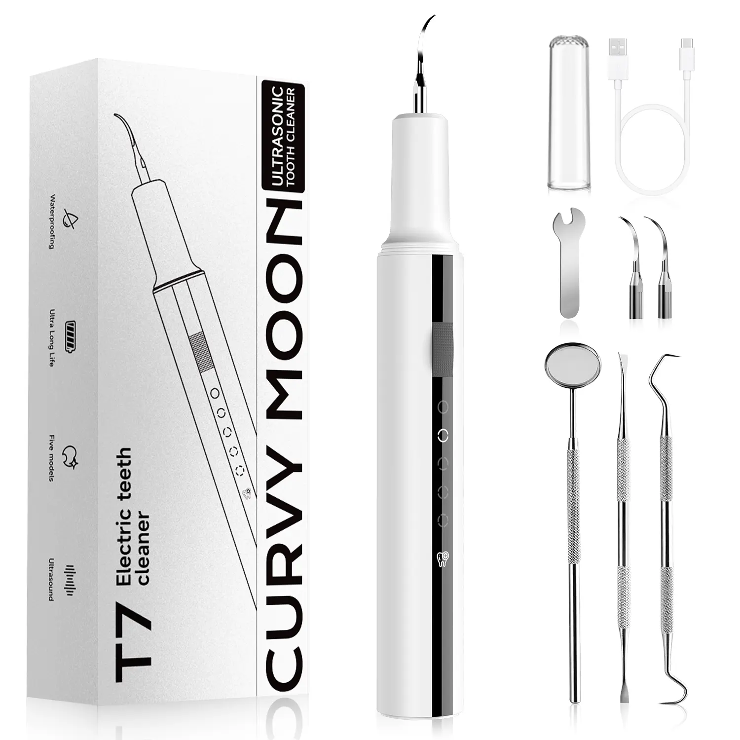 Oral Care Plaque Remover for Teeth, Tartar Remover for Teeth 3 Modes and 4 Heads, Teeth Cleaner for Home White Dental Scaler Cordless Water Flosser