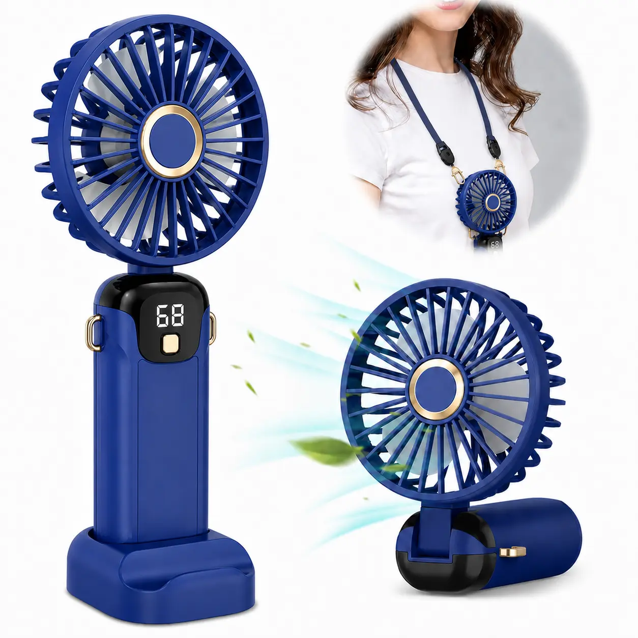 Portable Fan, Mini Portable Personal Cooling Fan - Cordless Cute Foldable Pocket Handheld, Built-In Digital Display, 5 Speeds, USB Rechargeable, Low Noise, Cool Gadgets for Females' Summer Vacation & Office Use, Heat Dissipation Gift, Mini Portable Fan