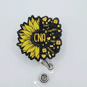 CNA Certified Nursing Assistant  Love Empathy Care Patience Sunflower Acrylic Retractable Badge ID Reel Belt or Alligator Clip Cute reels