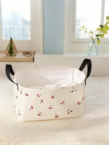 Cherry Pattern Storage Basket with Handle, Multi-functional Storage Basket, Foldable Clothes Storage Basket, Clothes Organizer, Bag Insert for Living Room, Bathroom and Kitchen