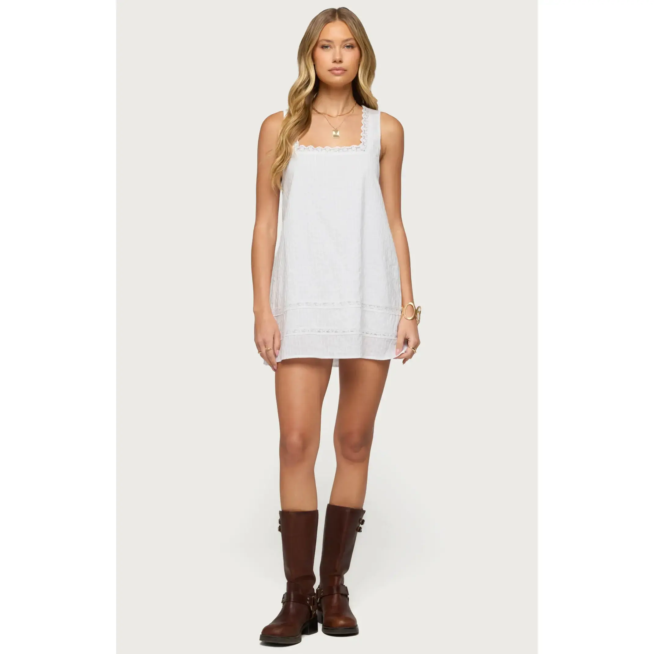 Edikted Women's Doroh Lacey Striped Cotton Mini Dress