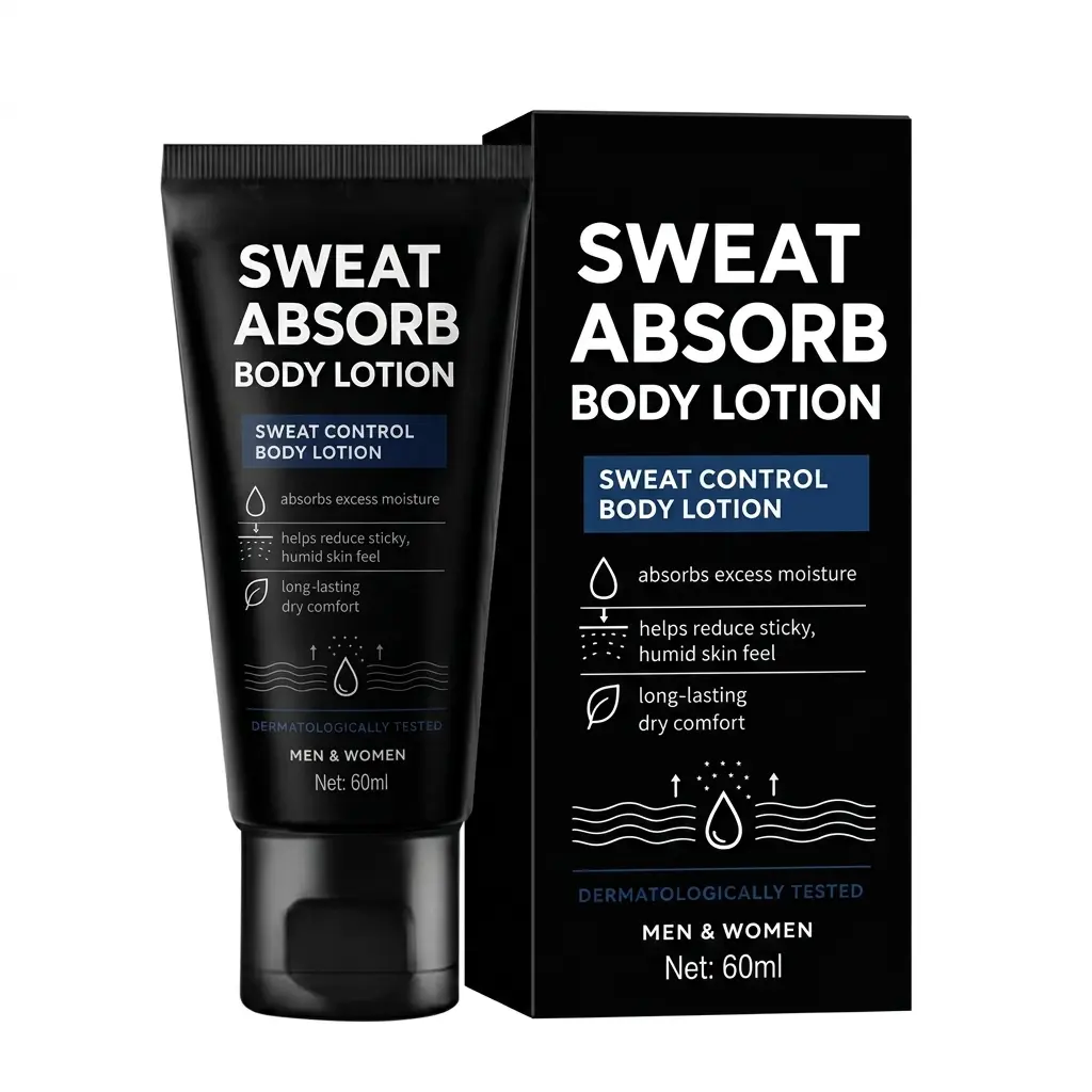 Sweat Control Body Lotion – Antiperspirant Lotion for Underarms, Inner Thighs & Feet, Absorbs Excess Moisture & Reduces Sticky Skin Feel, Dermatologically Tested Long-Lasting Dry Comfort for Men & Women, 60ml