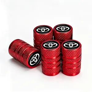 5-Pack Red Black Aluminum Alloy Tire Valve Stem Caps, TPMS Compatible Anti-Corrosion Airtight Covers, Heavy Duty Weatherproof Wheel Accessories for Toyota Camry Corolla RAV4 Highlander Tacoma Tundra 4Runner Sienna