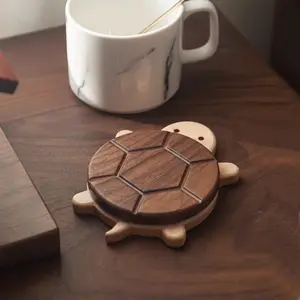 1pcs Wooden Turtle Coaster, Heat-Resistant and Simple Insulation Pad, Cartoon Solid Wood Cute Magnetic Home Desktop Placemat, Quirky Turtle Coasters