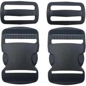2 Set 1.5 Inch Flat Dual Adjustable Plastic Quick Release Buckles and Tri-glide Slides for Luggage Straps Pet Collar Backpack Repairing Black Fit 1.5"/38mm Webbing Straps