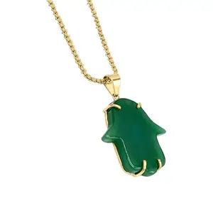 LUCKY HAMSA GREEN QUARTZ CRYSTAL NECKLACE