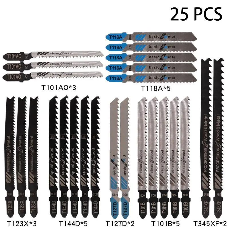 Assorted Shank Jigsaw Blades Set with Storage Case - HCS/HSS Hand Tools for Wood, Plastic Cutting, Fits Most Jigsaw Models