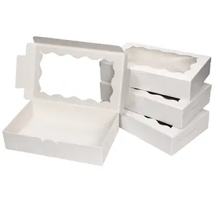 12 PCS 7.09x4.9x1.57Inch Cake Boxes with Window White Bakery Boxes Large Treat Box for Donuts Cookies Dessert Cupcakes Pastry Baking Pie Packaging for Birthday Wedding Easter