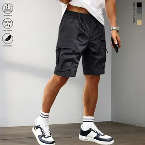 Men’s outdoor tactical shorts with multiple pockets, solid color, durable multi-functional cargo shorts with a drawstring waist and loose fit; casual mid-length shorts made from comfortable, breathable fabric—suitable for outdoor sports, fitness, hiking,