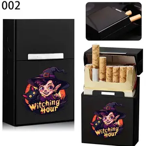 Witch Pattern Metal Cigarette Case, 1 Count Magnetic Closure Cigarette Organizer, Waterproof Storage Box for Home Office, Gift for Smokers