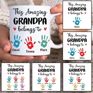 Amazing Grandpa Mug, Custom Grandpa Handprint Up To 6 Kids 11oz Mug, Fathers Day Coffee Mugs