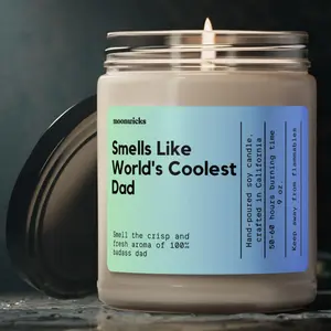 Smells Like World's Coolest Dad Soy Wax Candle - 50-60 Hours Burn Time, 100% Cotton Wick, Reusable Glass Jar, Eco-Friendly Vegan Formula, 9 Scent Options