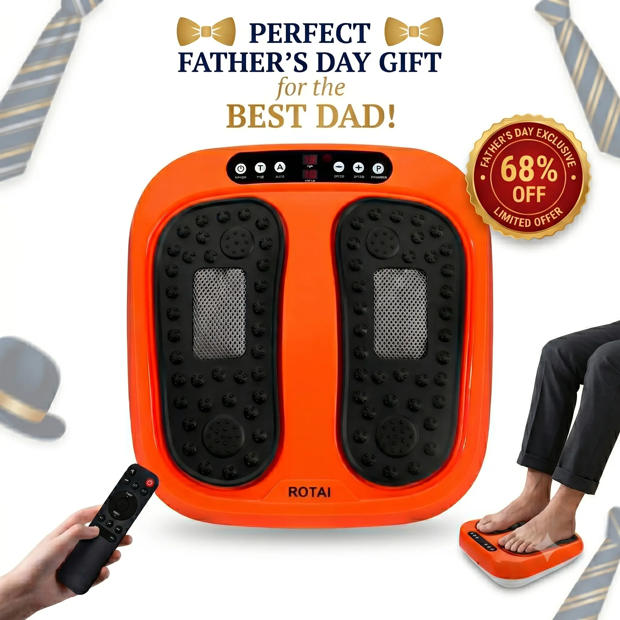 ROTAI Foot Massager Machine, Shiatsu Deep Kneading Foot Massager with Remote, Compression, Multi-Massage Modes, Auto-Off Timers, Gifts for Women Men, Summervibes