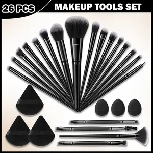 26pcs Face Makeup Tool Set, 20pcs Makeup Brushes & 3pcs Fan Powder Puff & 3pcs Thumb Powder Puff