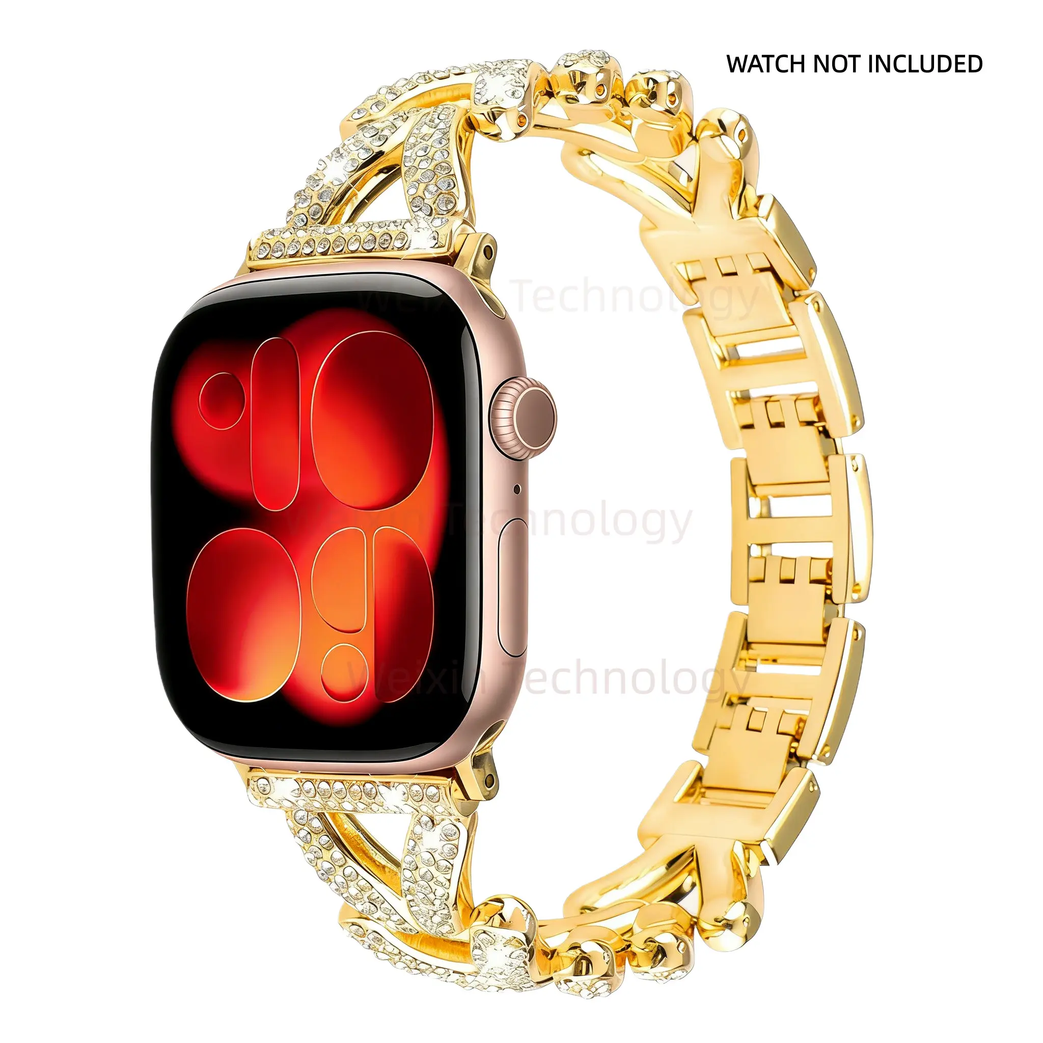 Diamond studded metal bracelet compatible with 38/40/41/42mm-42/44/45/4649mm Apple Watch straps (11/10/1/SE/Ultra 2/3 series) - Shiny gold women's jewelry strap, Smart Watch Straps, metal strap/luxury iWatch bracelet