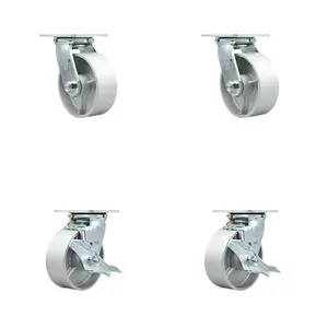 Service Caster TOOL-SCC-30CS520-SSR-2-TLB-2 Tool Box Caster Wheel Set - 5 in. Flat Free, Easy Rolling Semi Steel Cast Iron Wheels - Industrial Grade - 2 Swivel with Top Lock Brakes