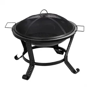 SUPER DEAL 22-in Wood Burning Fire Pit with Log Grate, Lid, Poker, Handles, Small Round Fire Bowl Portable for Outside, Patio, Camping, Party