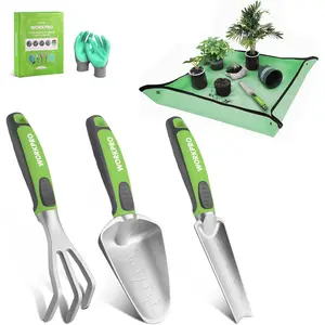 5PCS Garden Tool Set, Powder Coating Compact Aluminum Gardening Tool Set with Repotting Mat, Outdoor Garden Hand Tools, Ideal Gardening Gift, Green