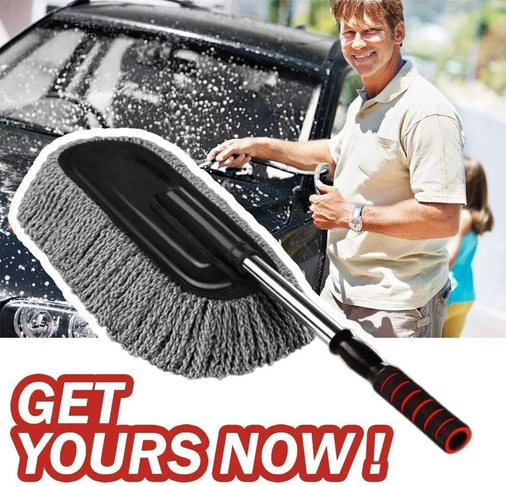 Microfiber Car Duster Cleaning Kit with 15.7in Retractable Handle, Car Cleaning Tool, Microfiber Cloth for Vehicle Exterior-Interior & Home Use