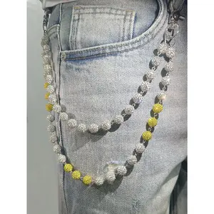 1pc Fashion Street Hip-Hop Pants Chain Handmade Ceramic Rhinestone Ball Waist Chain Unisex Body Chain Accessory For Daily Wear Multicolor Iron Alloy Non-Stretch