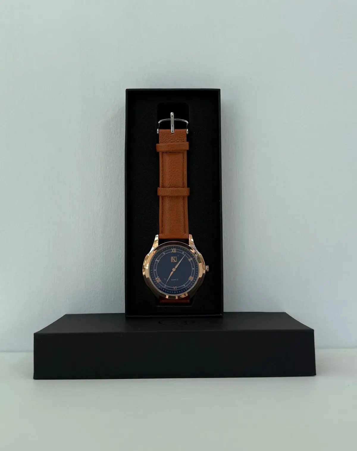 MSRP $20 | Men's Vegan Leather Watch Caramel Strap / Blue Face