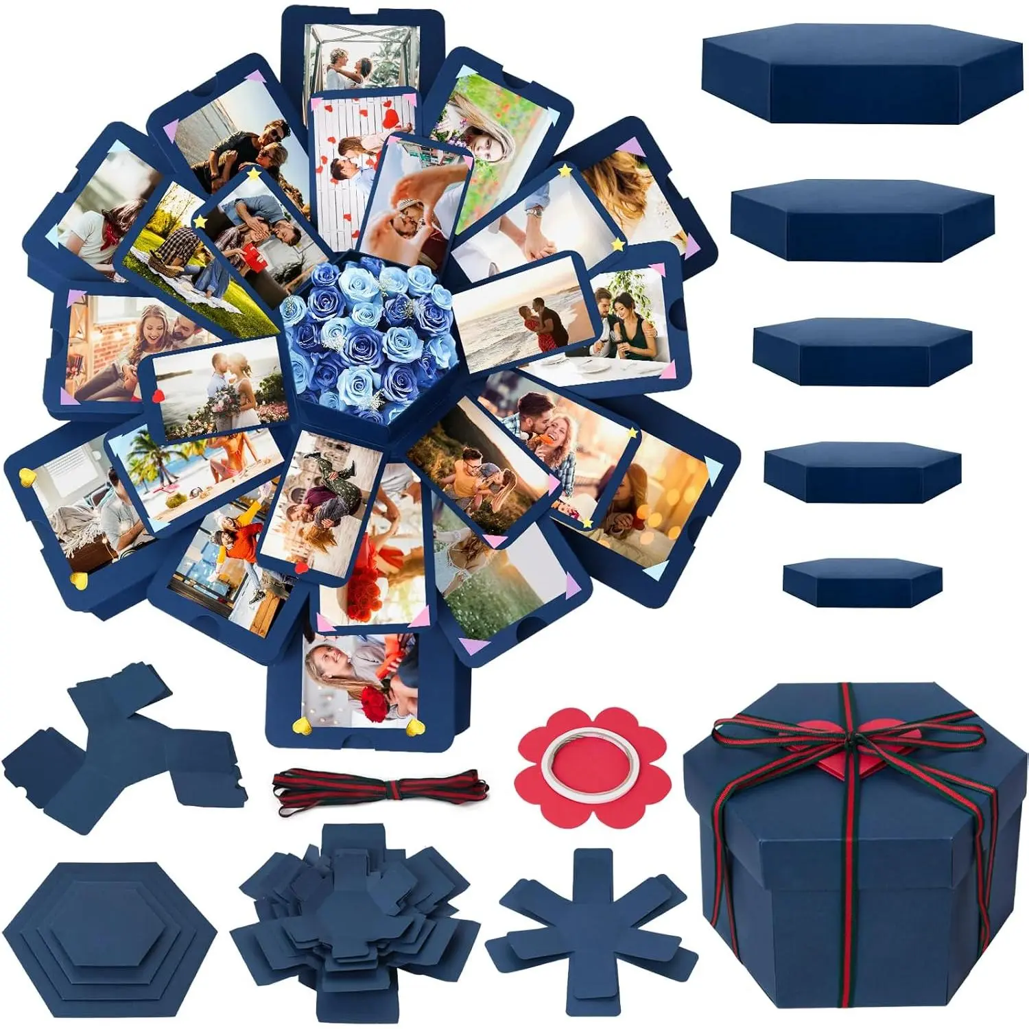 Blue Explosion Gift Box - 17x17 Inch DIY Scrapbooking Photo Album with Complete Accessories, Assembly Required, Ideal for Birthday Celebrations (Suitable for All Ages)