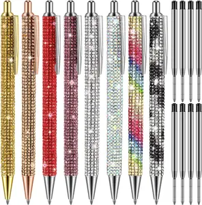 8 count Rhinestone Pens Bling Metal Ballpoint Colorful Fancy Sparkly   Pens Bulk with 8 count Pen Refills Black Ink 1mm for Women Office Meeting Birthday Supplies Wedding Gifts