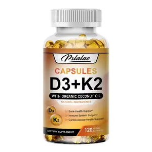 Pslalae - 120 Dietary Capsules - Vitamin D3 + K2 Complex Supplement - Contains Organic Coconut Oil - Rich in High-Quality Nutrients