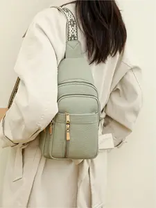 Women Solid Color PU Leather Sling Bag Casual Lightweight Crossbody Chest Bag Fashion Versatile Fanny Pack With Adjustable Strap For Daily Commute Travel Shopping