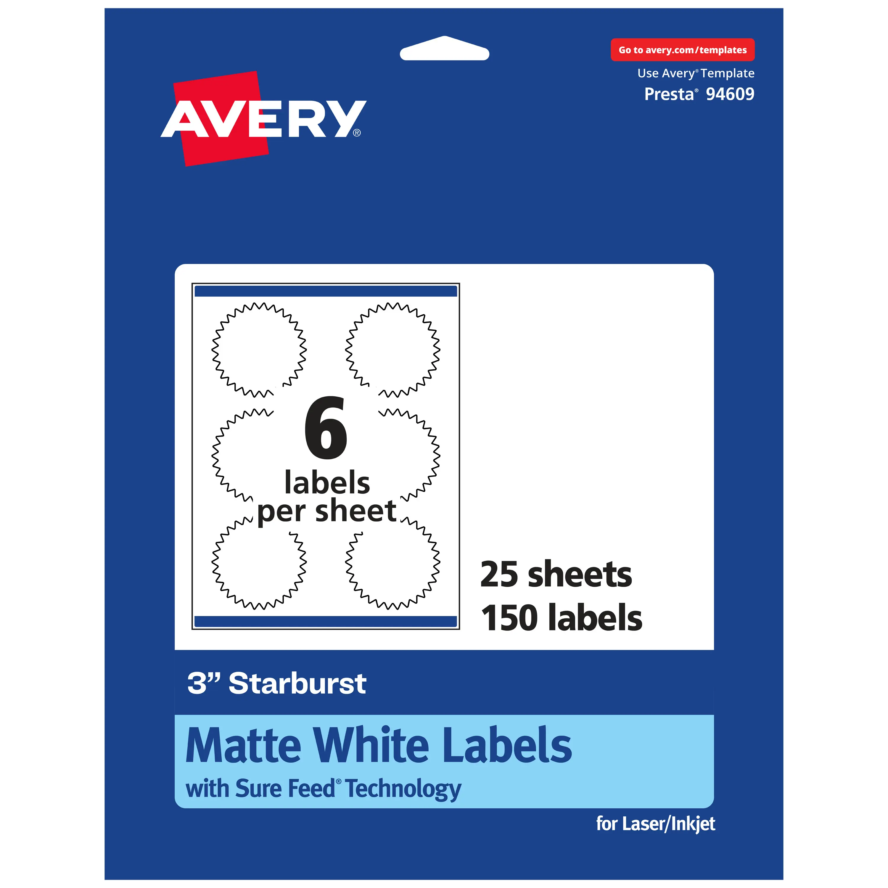 Avery Matte White Starburst Decorative Labels, 3-in Self Adhesive Sticky Labels for Office Stationery & Supplies