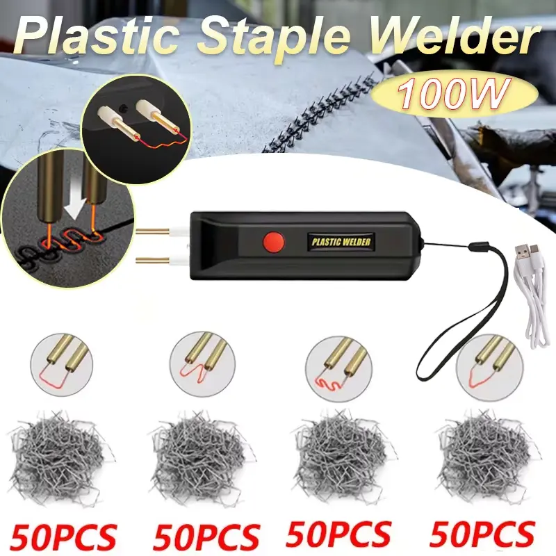 100W Plastic Welding Gun Kit - Portable Mini Plastic Welding Machine, Including 200 Hot Staples, Portable Stapler Tool for Car Bumpers, Kayaks, Motorcycles, and Plastic Fixation
