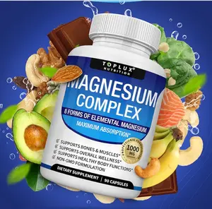 Magnesium Complex Supplement 8 Elemental 1000mg - Magnesium Glycinate, Citrate, Malate, Taurate, Chelated for Easy Absorption for Bones, Muscle, Recovery, Energy, Vegan Non-GMO 90 Capsules