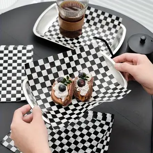 50pcs/Set, Checkerboard Wax Paper Sheets, Black And White Grease Resistant Food Wrapping Paper, Disposable Food Wrappers, For Sadnwich, Hamburger, Fried Chicken, And More, Kitchen Gadgets, Kitchen Stuff, Kitchen Accessories, Classic