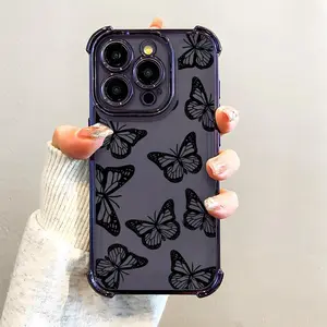 Butterfly Pattern Phone Case for iPhone 17 Air 16 15  Pro Max 14 Plus 13 12 11 Pro,Electroplated Four Corners Airbag Shockproof Slim Soft TPU Phone Cover