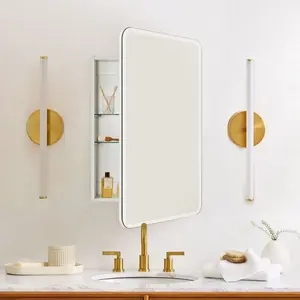 TEHOME Rectangule Recess and Surface Mount Frameless Medicine Cabinet with Mirror for Bathroom, Multiple Sizes, Storage Function with 2 Adjustable Tempered Glass Shelves