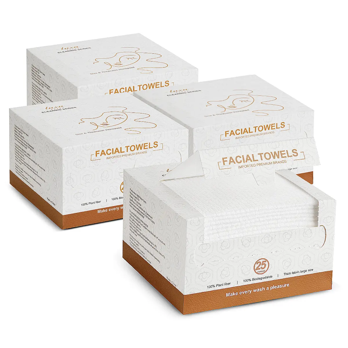 LUXU Disposable Natural Fiber Face Towels, 100-Count, Extra Large & Thick, Ultra Soft, Wet & Dry Use, for Travel & Makeup Removal, Natural Fiber Towel Sets
