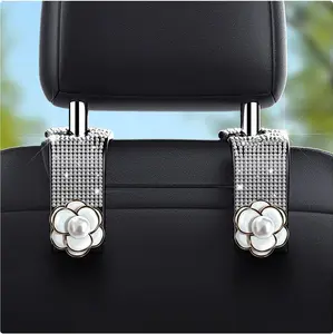 2 Pieces Bling Car Hooks - Diamond-Studded Car Seat Hooks for Purses and Bags, White