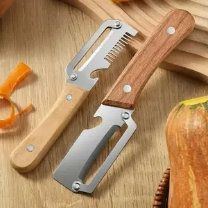 2PCS Multi-Functional Vegetable Peeler for Kitchen, Ultra-Sharp Stainless Steel Blade with Wooden Handle and Bottle Opener, For Vegetables or Fruits that Need to Be Peeled