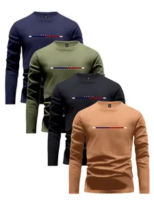 4 Pack Men's Spring & Fall Lightweight Letter Paris Print Long Sleeve T-Shirt Base Layer Fashion Casual Vacation Sports Outing Top Gift for Boyfriend or Husband Commuting Work Fishing Basketball Camping Gym Holiday Wear