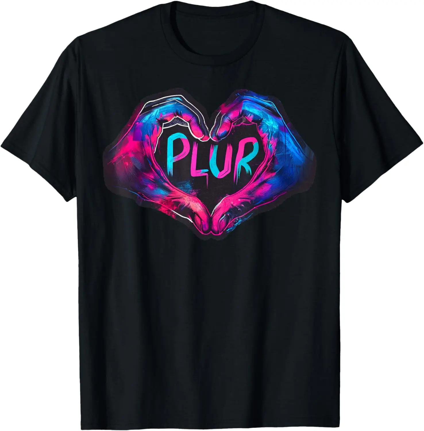 Cotton(pure) PLUR Graffiti Heart Hands – Retro EDM Festival Rave T-Shirt