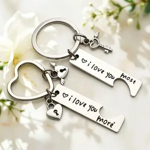 2-Pcs Matching Keychain with Engraving I Love You Most &  I Love You More Heart Charms for Couples