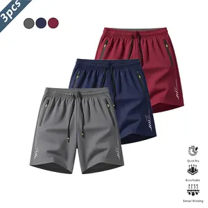 Men’s quick-dry lightweight breathable shorts, 3-pack, casual athletic style, wrinkle-resistant polyester blend fabric, solid color with reflective lightning stripe accents, suitable for running, basketball, and fitness training. SpringStatements