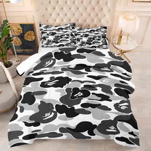 Modern Black & White & Gray Camo Print Comforter Set (1 or 2 Pillowcases), Creative & Trendy Gift, Unique Bedroom Decor, Combines Comfort and Warmth