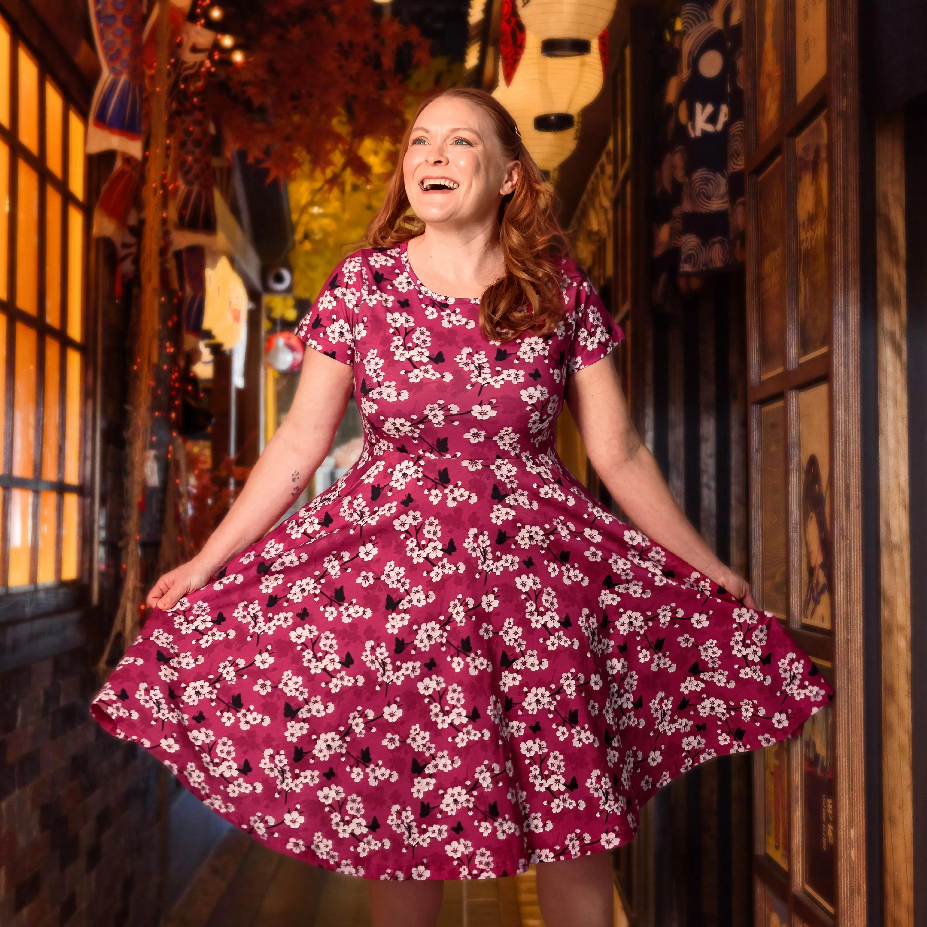 Cherry Blossoms Petite Twirl Dress with Pockets