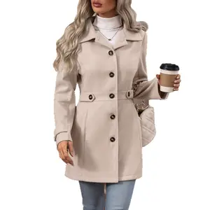 Women's Winter Outerwear Overcoat Peter Pan Collar Mid-thigh A-line Single Breasted Pea Coat
