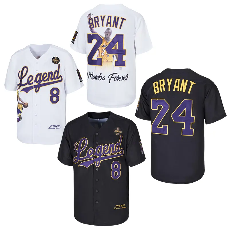 Men's Bryant 24 Vintage Embroidered Tribute Baseball Jersey - Breathable Polyester Vintage Clothing, for Hip-Hop & Sports, Sizes S-3XL, Do Not Dry Clean, Hiking / Light Outdoor, Athletic Top, Jersey Shirts, Sporty Chic, Sports Tops, Graphic Baseball Jerse