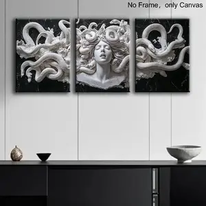 Medusa Sculpture Pattern Canvas Painting Print without Frame, 3 Counts/set Modern Abstract Design Wall Art Painting, Wall Art Decor for Home Living Room Bedroom Office, Ornaments